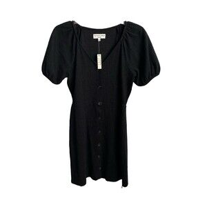 NWT Madewell Texture‎ & Thread Black Button Front Mini Dress Puff Sleeve XXS